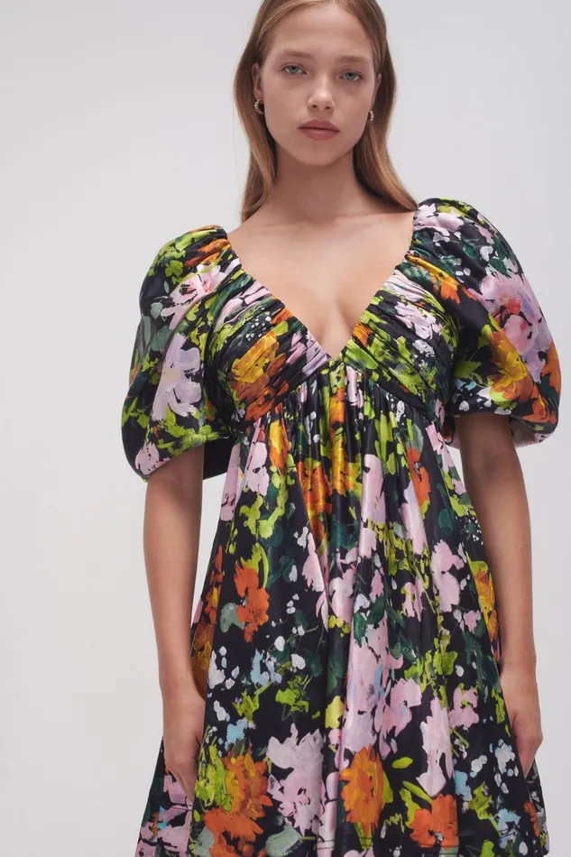Women Gabrielle Plunge Mini Dress Midnight Floral Aje Dresses