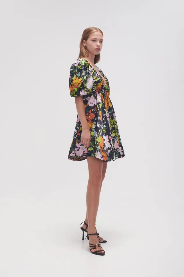 Women Gabrielle Plunge Mini Dress Midnight Floral Aje Dresses