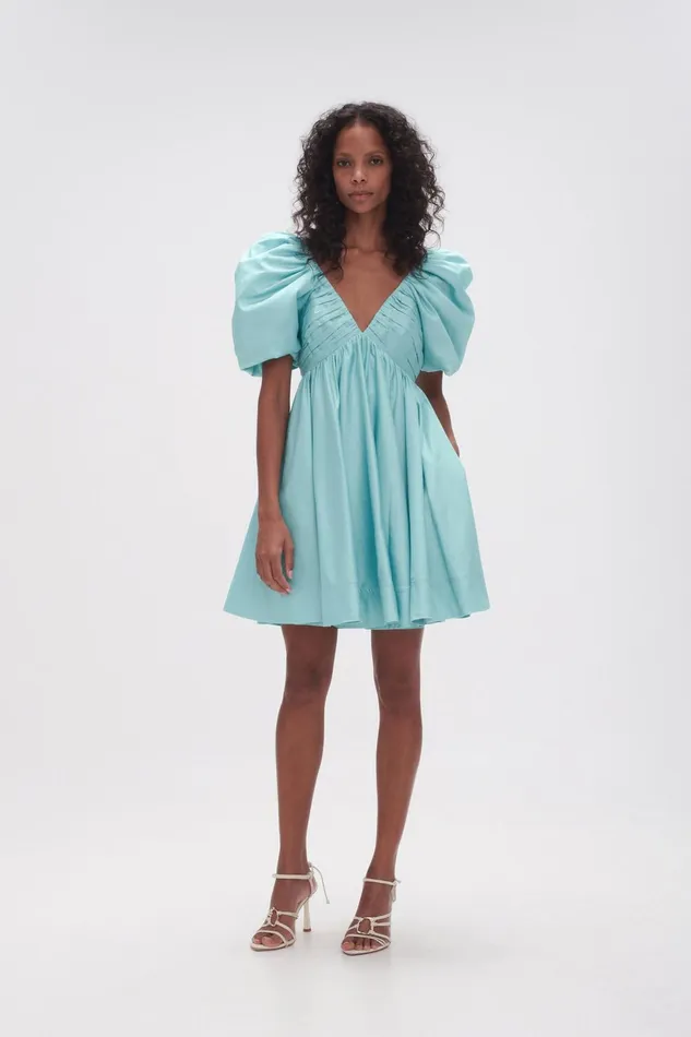 Women Gabrielle Plunge Mini Dress Spearmint Blue Aje Dresses