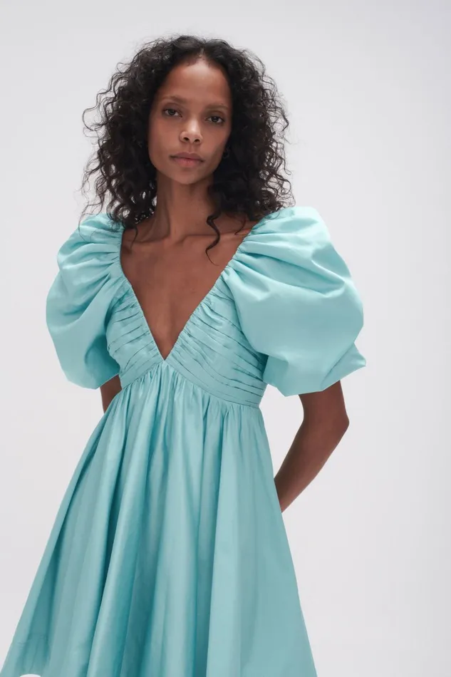 Women Gabrielle Plunge Mini Dress Spearmint Blue Aje Dresses