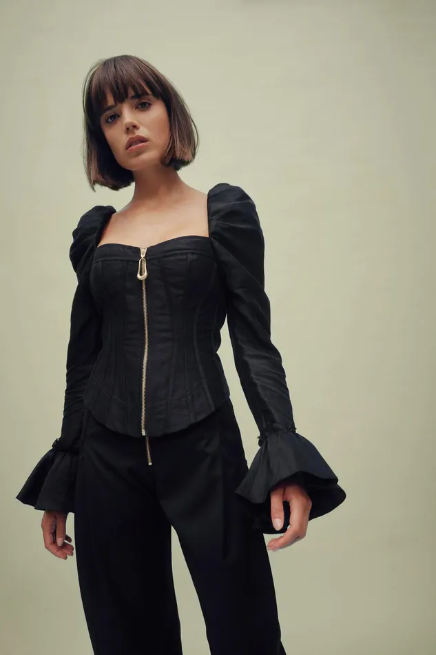 Women Giselle Long Sleeve Corset Top Black Aje Tops