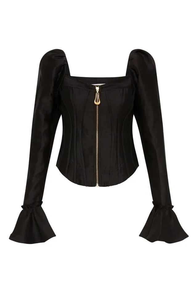 Women Giselle Long Sleeve Corset Top Black Aje Tops