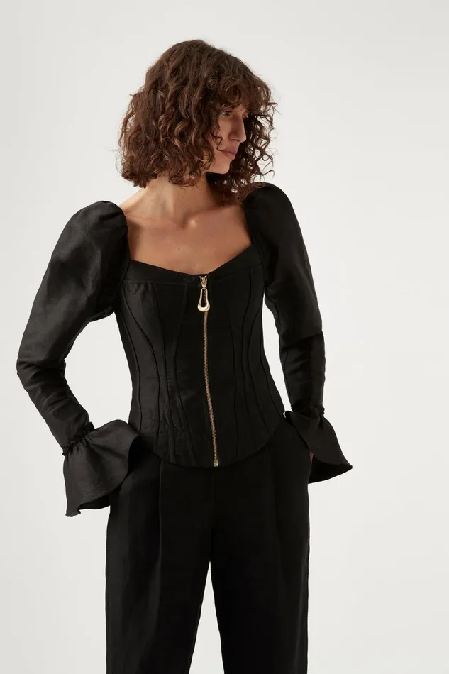 Women Giselle Long Sleeve Corset Top Black Aje Tops