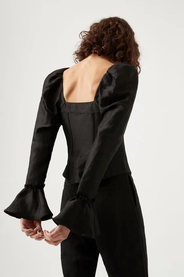 Women Giselle Long Sleeve Corset Top Black Aje Tops