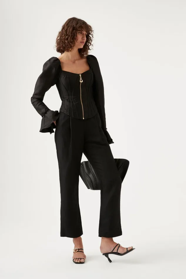 Women Giselle Long Sleeve Corset Top Black Aje Tops