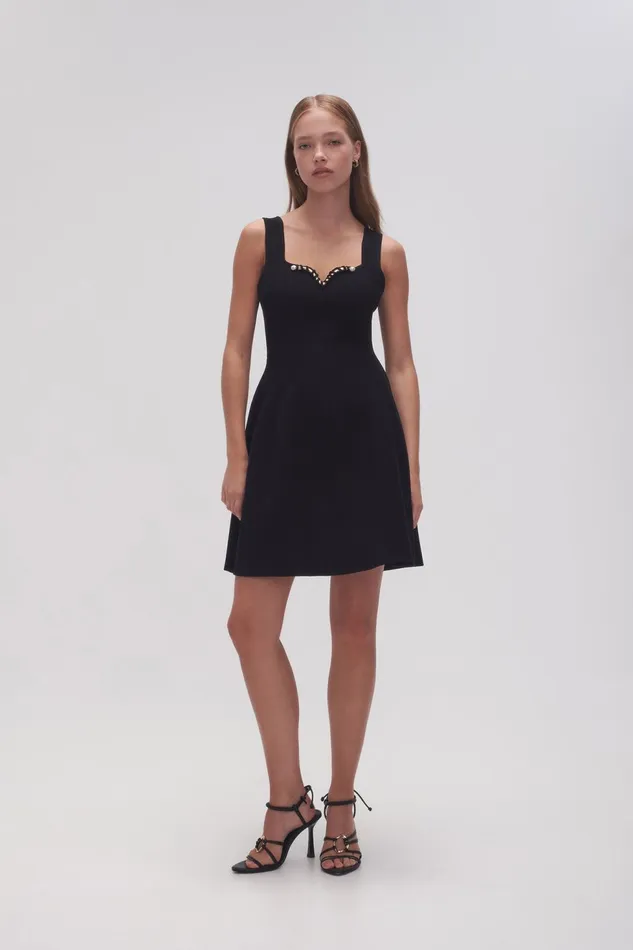 Women Goldfoil Metal Bar Mini Dress Black Aje Dresses