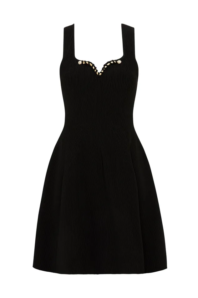Women Goldfoil Metal Bar Mini Dress Black Aje Dresses