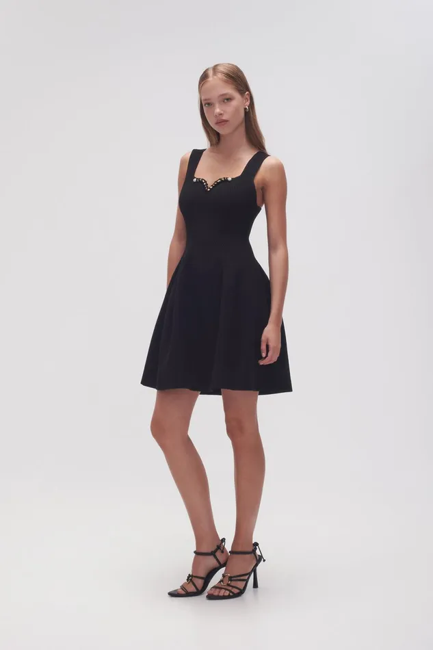 Women Goldfoil Metal Bar Mini Dress Black Aje Dresses