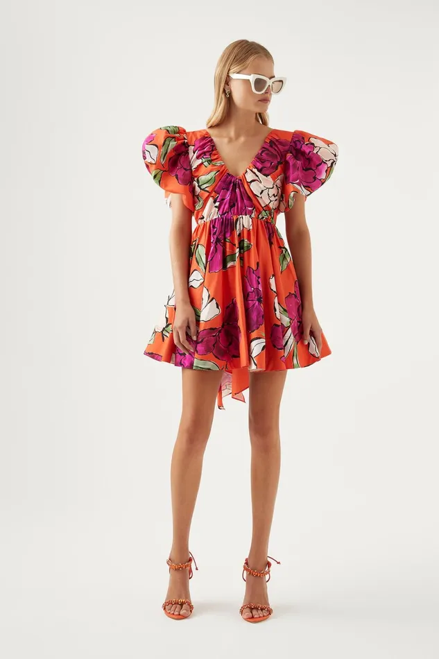Women Gretta Bow Back Mini Dress Vivid Camellia Aje Dresses