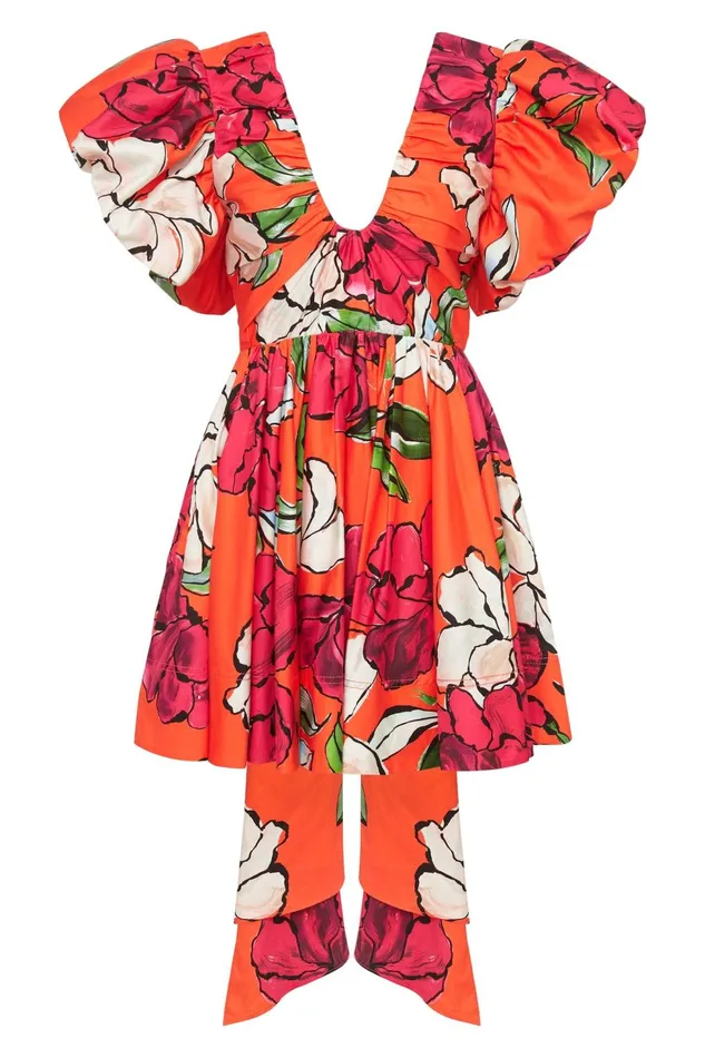 Women Gretta Bow Back Mini Dress Vivid Camellia Aje Dresses