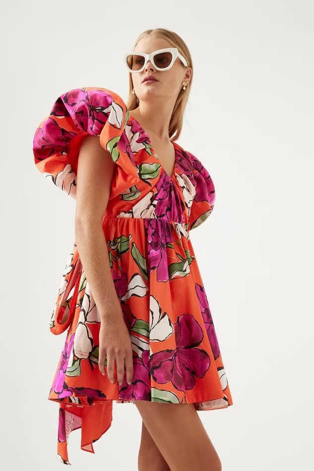 Women Gretta Bow Back Mini Dress Vivid Camellia Aje Dresses