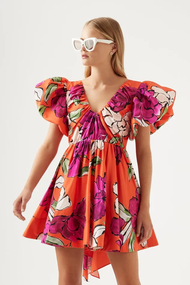 Women Gretta Bow Back Mini Dress Vivid Camellia Aje Dresses
