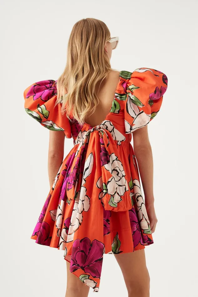 Women Gretta Bow Back Mini Dress Vivid Camellia Aje Dresses