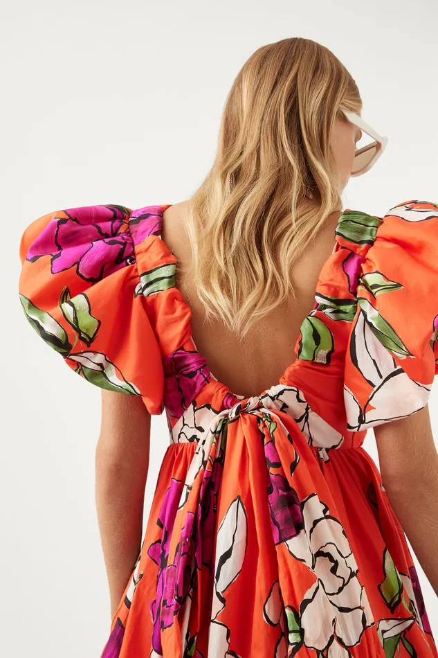 Women Gretta Bow Back Mini Dress Vivid Camellia Aje Dresses