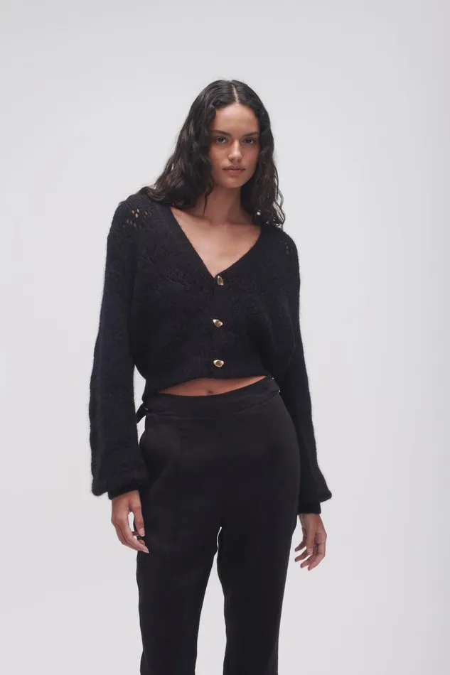 Women Grooves Lace Stitch Cardigan Black Aje Knitwear and Jumpers