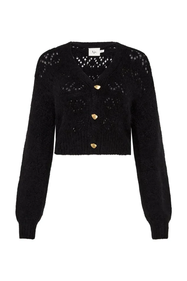 Women Grooves Lace Stitch Cardigan Black Aje Knitwear and Jumpers