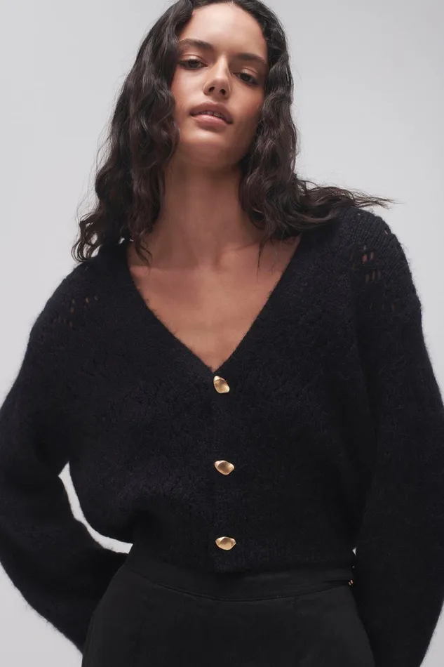 Women Grooves Lace Stitch Cardigan Black Aje Knitwear and Jumpers