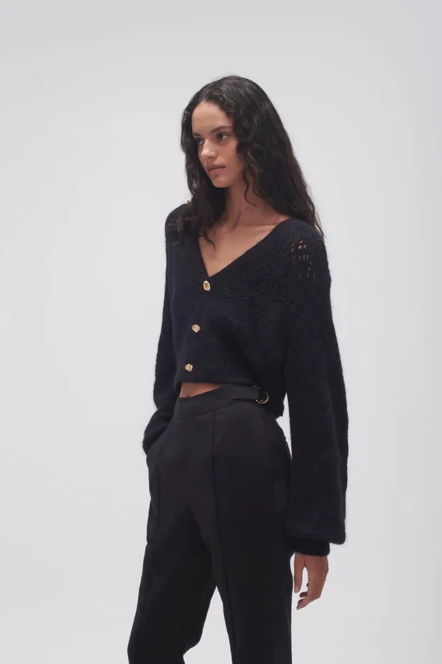 Women Grooves Lace Stitch Cardigan Black Aje Knitwear and Jumpers