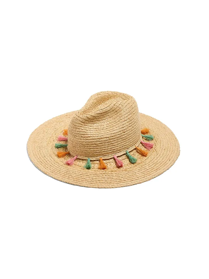 Women Hats Faherty Raffia Tassel Fedora Natural