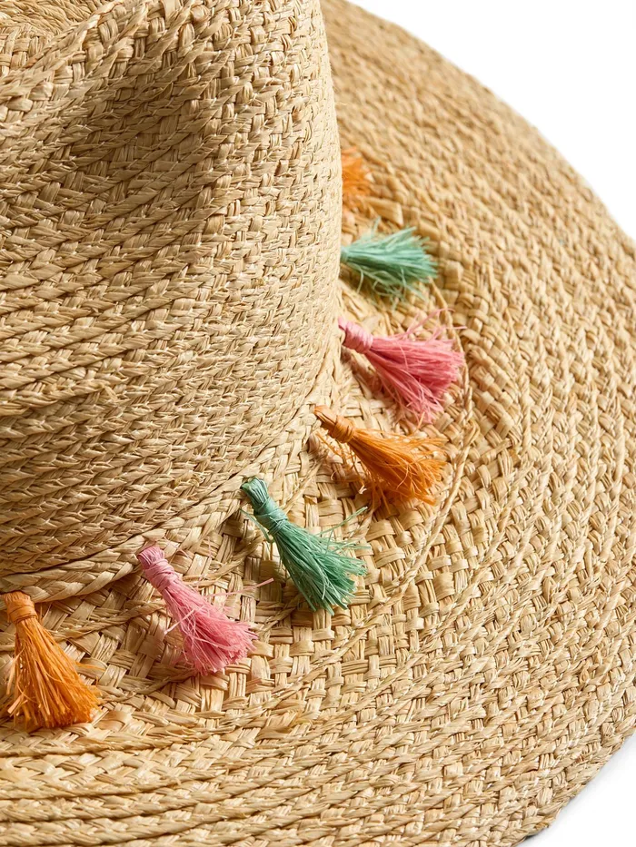 Women Hats Faherty Raffia Tassel Fedora Natural