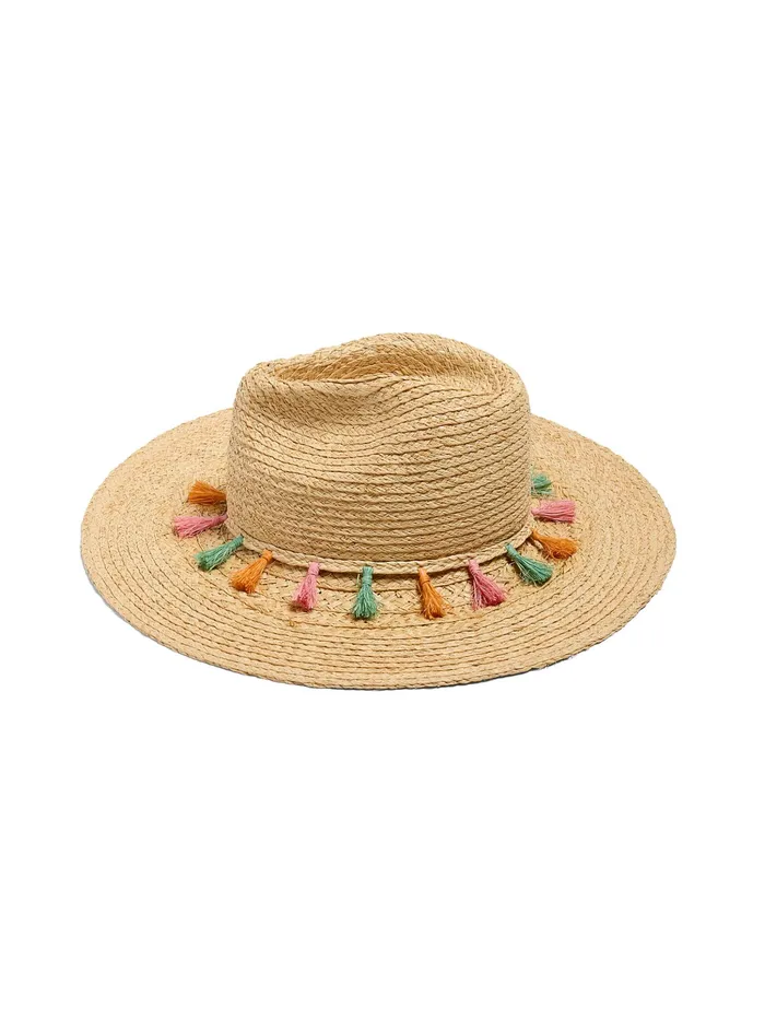 Women Hats Faherty Raffia Tassel Fedora Natural
