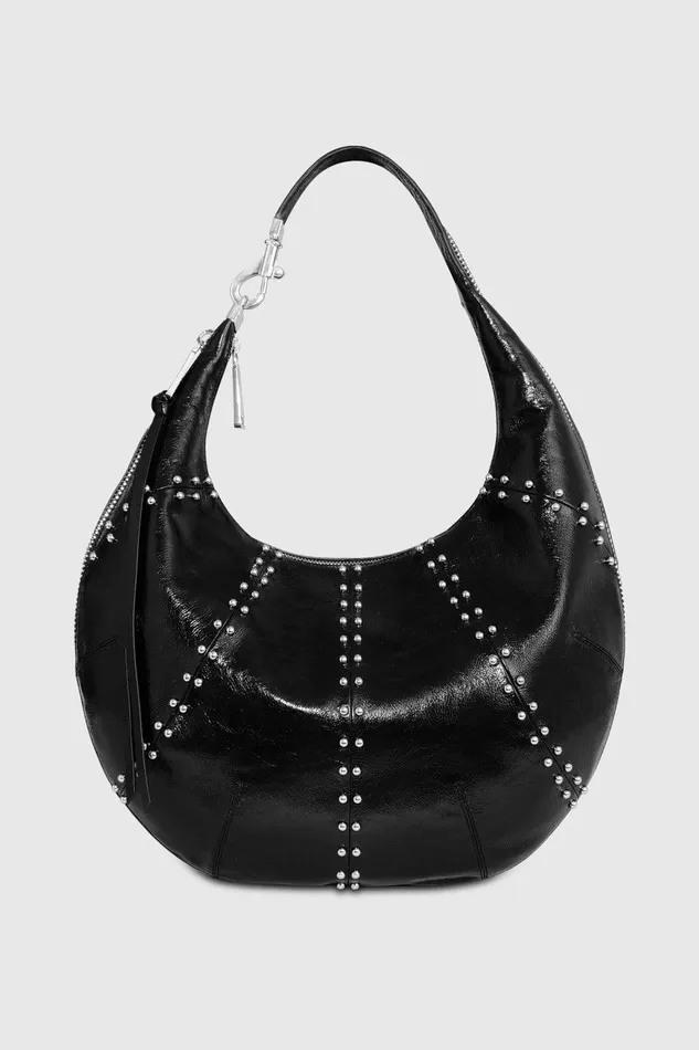 Women Hobo Bags Rebecca Minkoff Zip Around Croissant Hobo With Studs Blacksilver Women Hobo Bags Rebecca Minkoff Zip Around Croissant Hobo With Studs Blacksilver