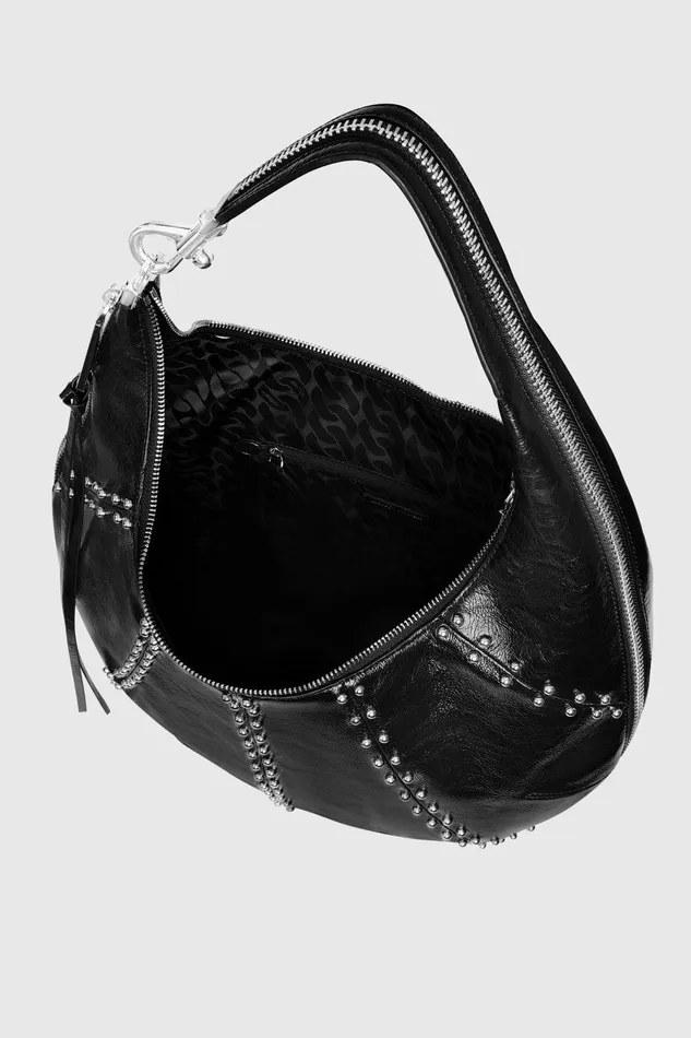 Women Hobo Bags Rebecca Minkoff Zip Around Croissant Hobo With Studs Blacksilver Women Hobo Bags Rebecca Minkoff Zip Around Croissant Hobo With Studs Blacksilver