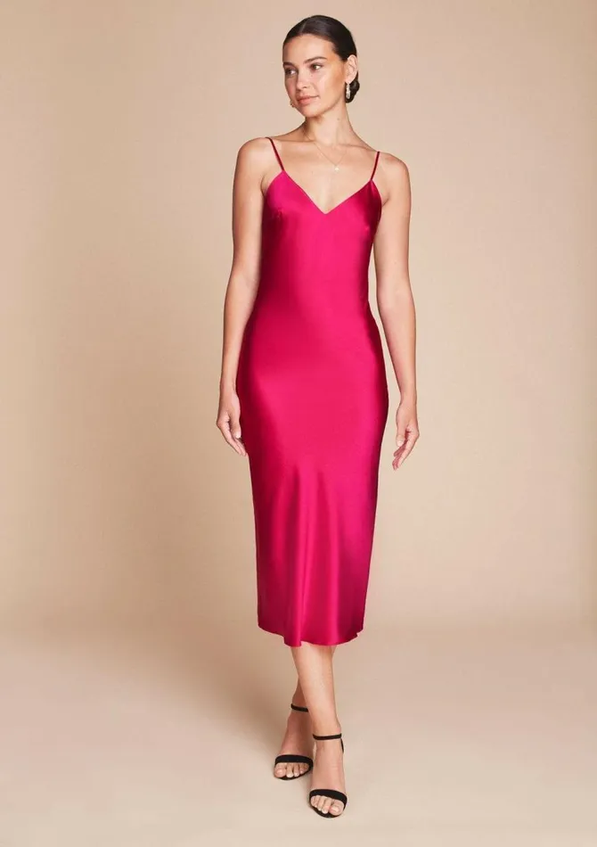 Women Honeymoon Gilda and Pearl Midi Silk Slip Dress In Hollywood Rose Pink Hollywood Rose Women Honeymoon Gilda and Pearl Midi Silk Slip Dress In Hollywood Rose Pink Hollywood Rose