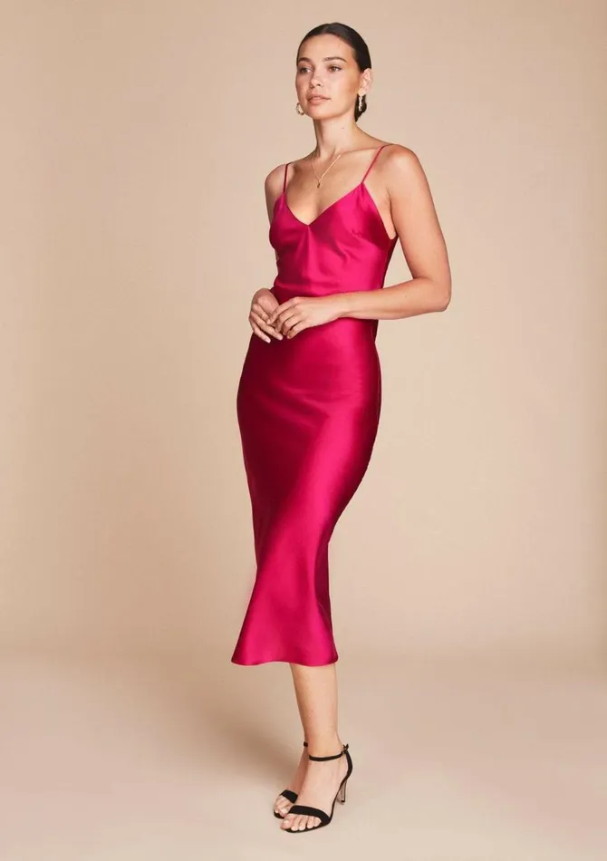 Women Honeymoon Gilda and Pearl Midi Silk Slip Dress In Hollywood Rose Pink Hollywood Rose Women Honeymoon Gilda and Pearl Midi Silk Slip Dress In Hollywood Rose Pink Hollywood Rose