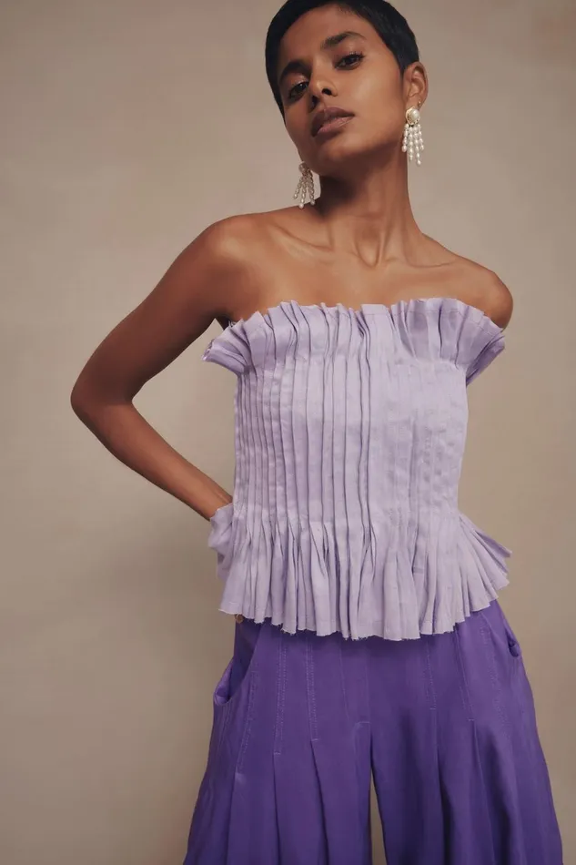 Women Horizon Pintucked Corset Top Lilac Aje Tops