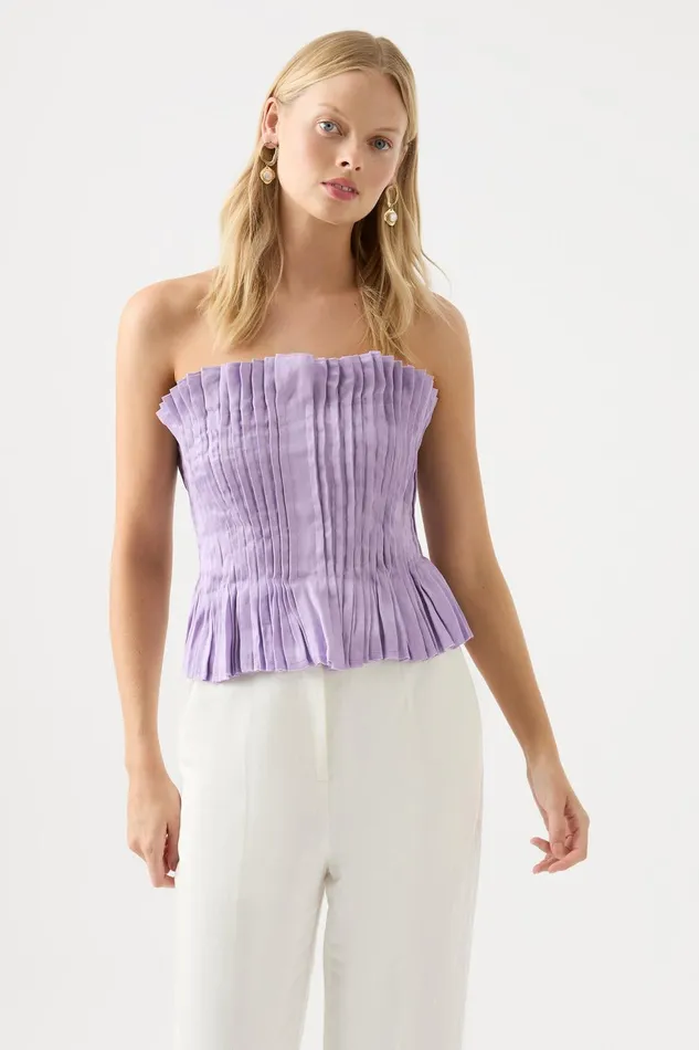 Women Horizon Pintucked Corset Top Lilac Aje Tops
