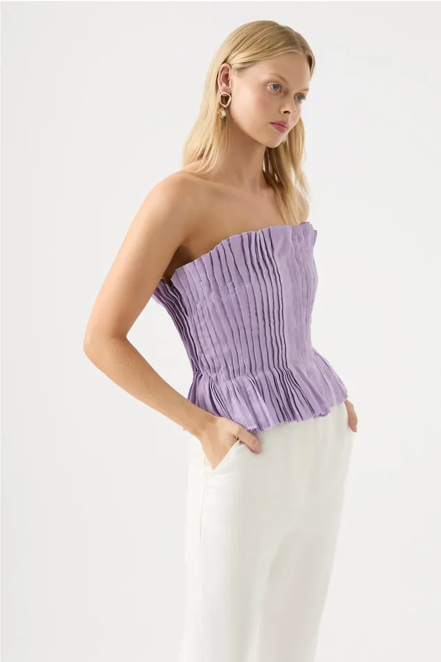 Women Horizon Pintucked Corset Top Lilac Aje Tops