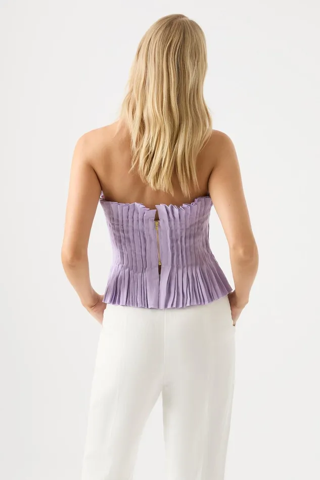 Women Horizon Pintucked Corset Top Lilac Aje Tops
