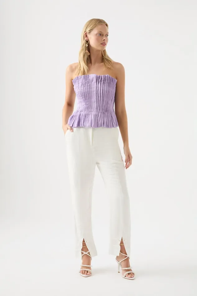 Women Horizon Pintucked Corset Top Lilac Aje Tops