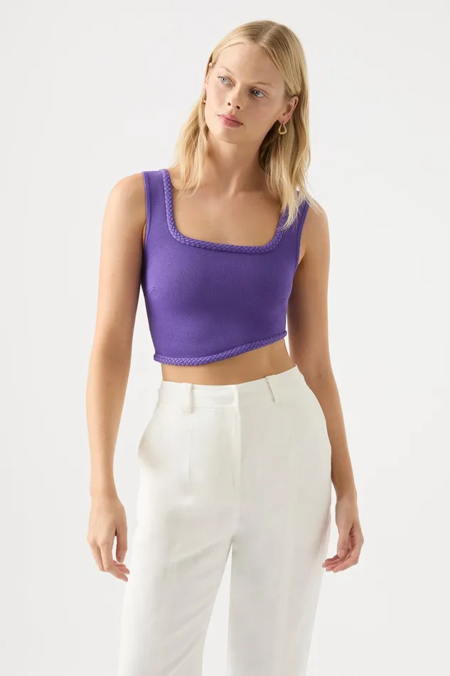 Women Hyades Braided Knit Tank Deep Violet Aje Body and Crepe Knit