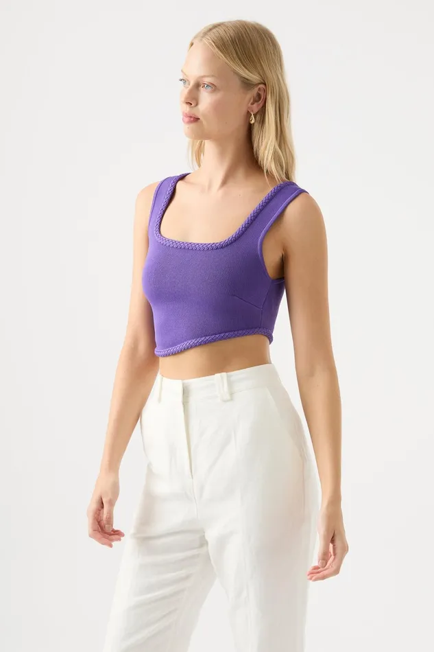 Women Hyades Braided Knit Tank Deep Violet Aje Body and Crepe Knit