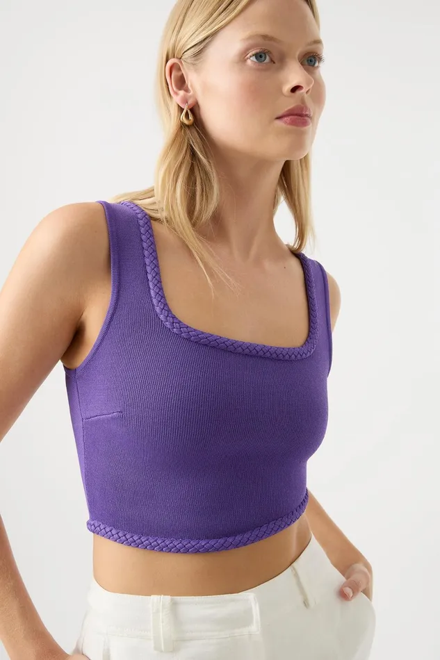 Women Hyades Braided Knit Tank Deep Violet Aje Body and Crepe Knit