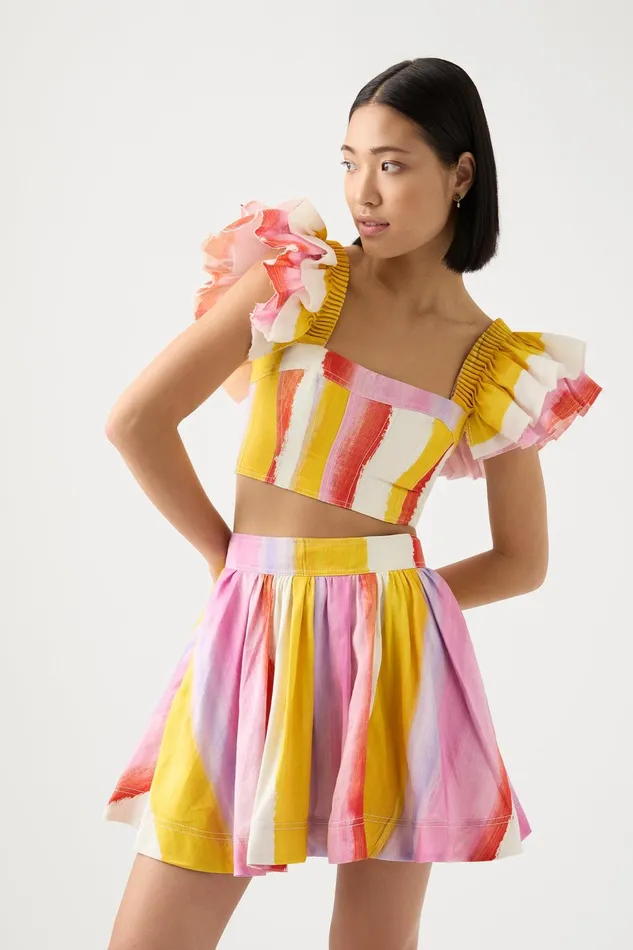 Women Imagination Frill Sleeve Top Aurora Stripe Aje Tops