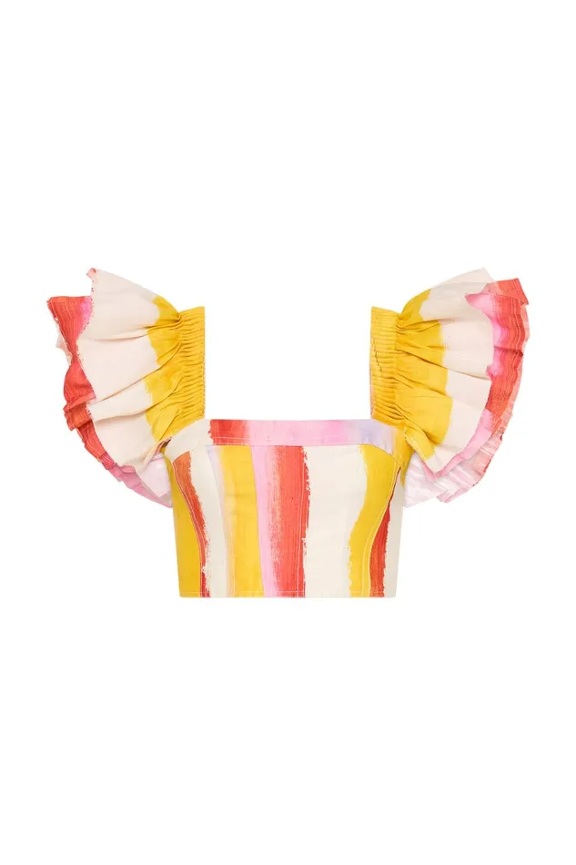 Women Imagination Frill Sleeve Top Aurora Stripe Aje Tops