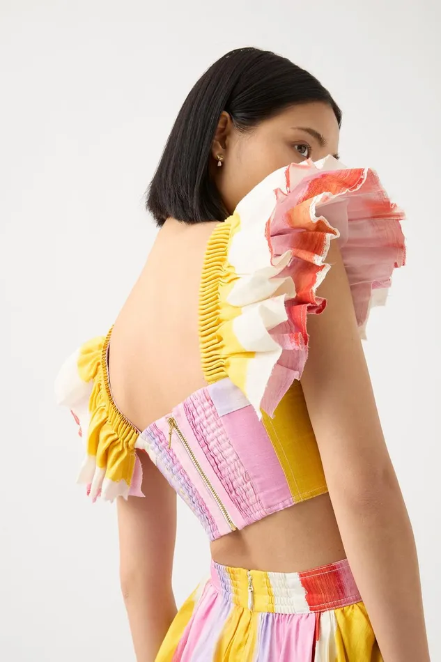 Women Imagination Frill Sleeve Top Aurora Stripe Aje Tops