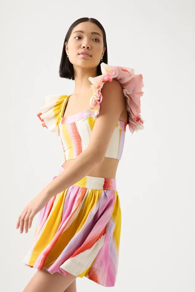 Women Imagination Frill Sleeve Top Aurora Stripe Aje Tops