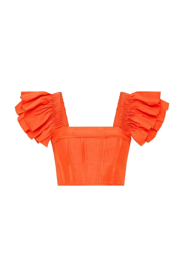 Women Imagination Frill Sleeve Top Orange Aje Tops
