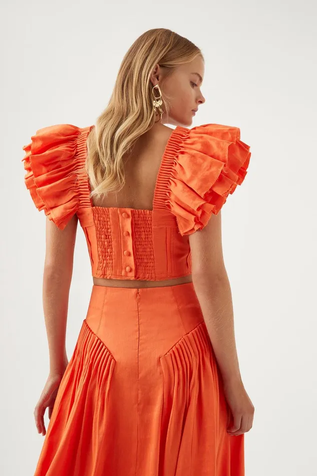 Women Imagination Frill Sleeve Top Orange Aje Tops
