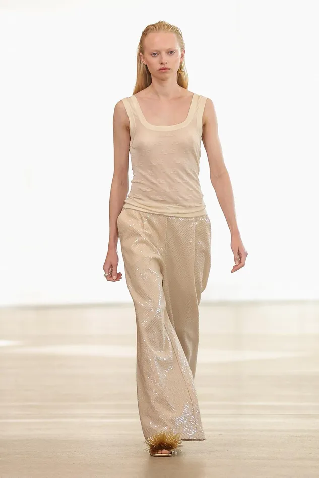 Women Incandescent Sequin Pant Sand Brown Aje Pants