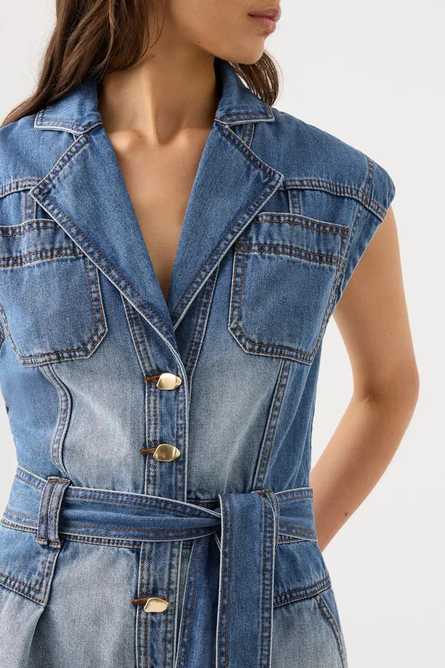 Women Ines Panelled Denim Playsuit Twin Tone Indigo Aje Denim