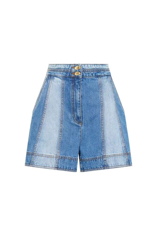 Women Ines Panelled Denim Shorts Twin Tone Indigo Aje Shorts