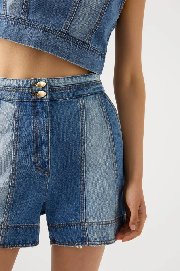 Women Ines Panelled Denim Shorts Twin Tone Indigo Aje Shorts