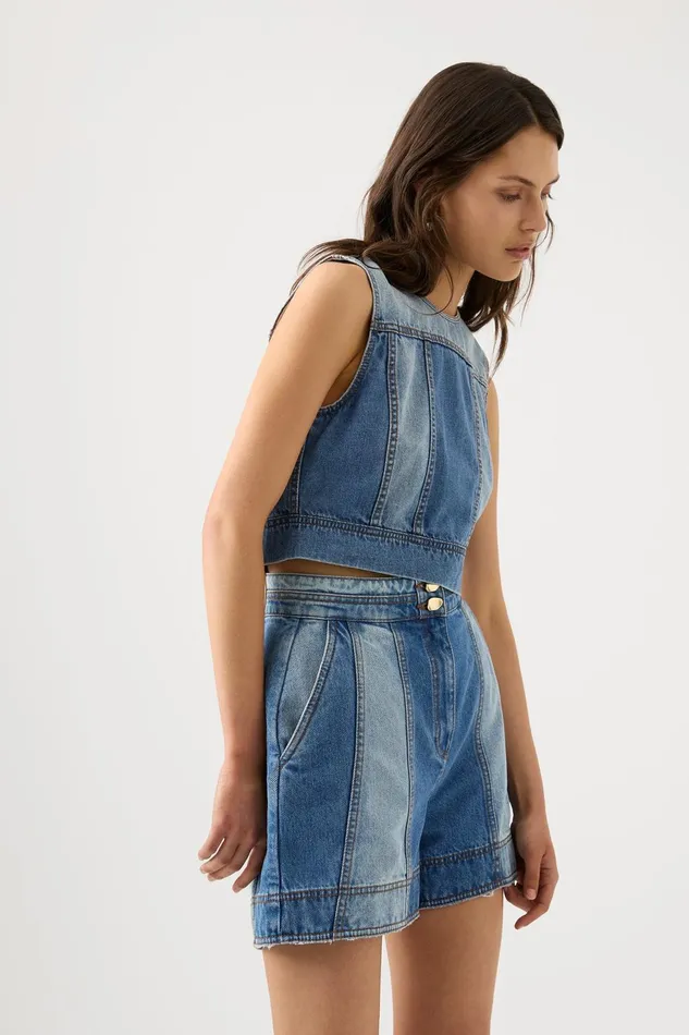 Women Ines Panelled Denim Shorts Twin Tone Indigo Aje Shorts