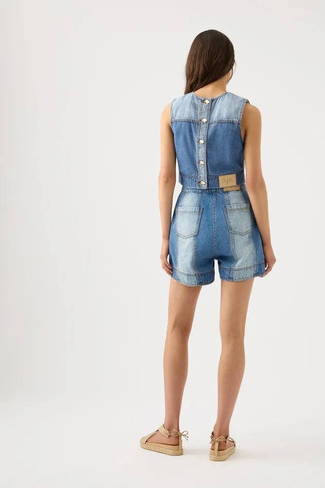 Women Ines Panelled Denim Shorts Twin Tone Indigo Aje Shorts