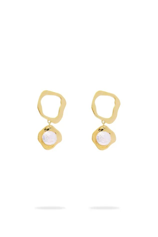 Women Iris Ring Pearl Drop Earring Gold Pearl Aje Jewellery